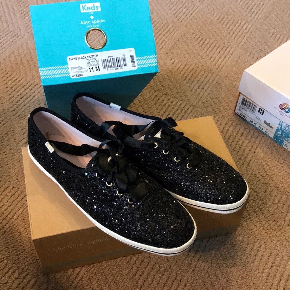 Womens Black Glitter Kate Spade Keds Size 11M